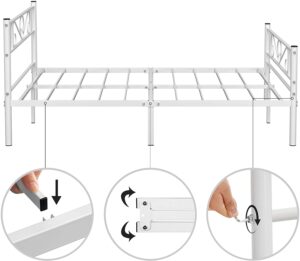 VASAGLE rama łóżka metalowe łóżko białe 140×190 cm GRATIS