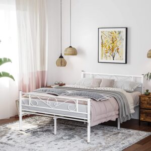 VASAGLE rama łóżka metalowe łóżko białe 140×190 cm GRATIS